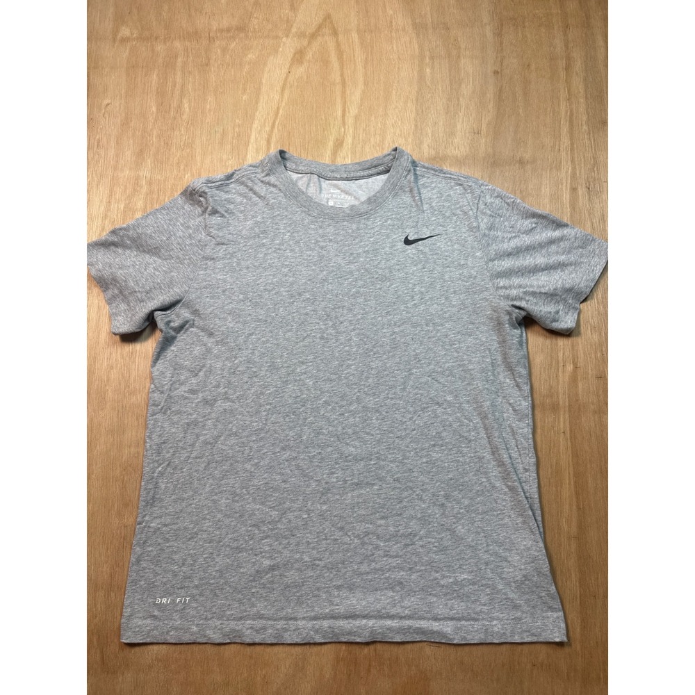 Nike Mens Dri-FIT Short Sleeve T-Shirt Heather Grey Crew Neck Swoosh Logo Size M